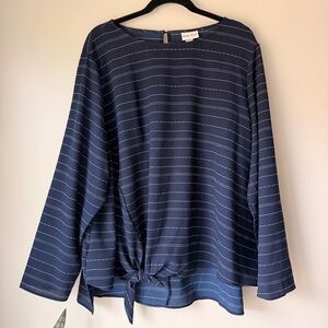 Ava & Viv Navy Striped Blouse with Tie Detail